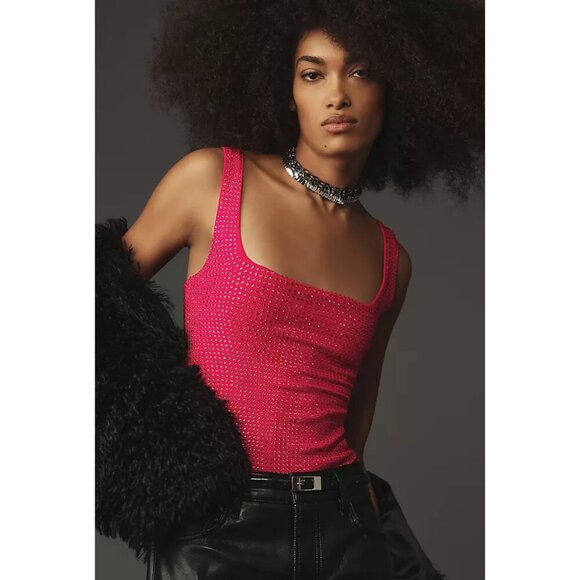 GOOD AMERICAN Crystal Modern Tank Bodysuit In Love Potion007 Size Small - Picture 2 of 8